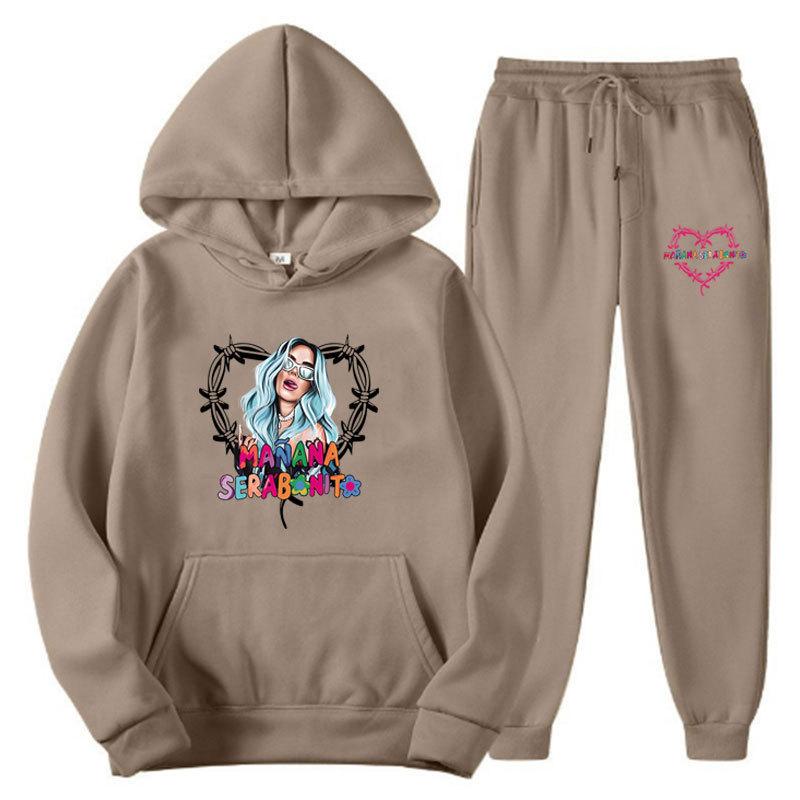 New 2023 Men's Printed Hoodie Set with Threaded Bottom Hem for Men's and Women's Casual Sports Set