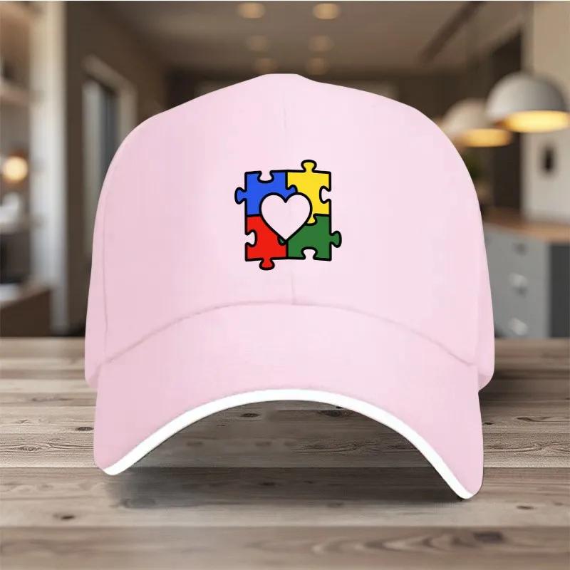 Autism Awareness Puzzle Heart Baseball Cap Polyester Adjustable Snapback Casual Hat For Unisex Women