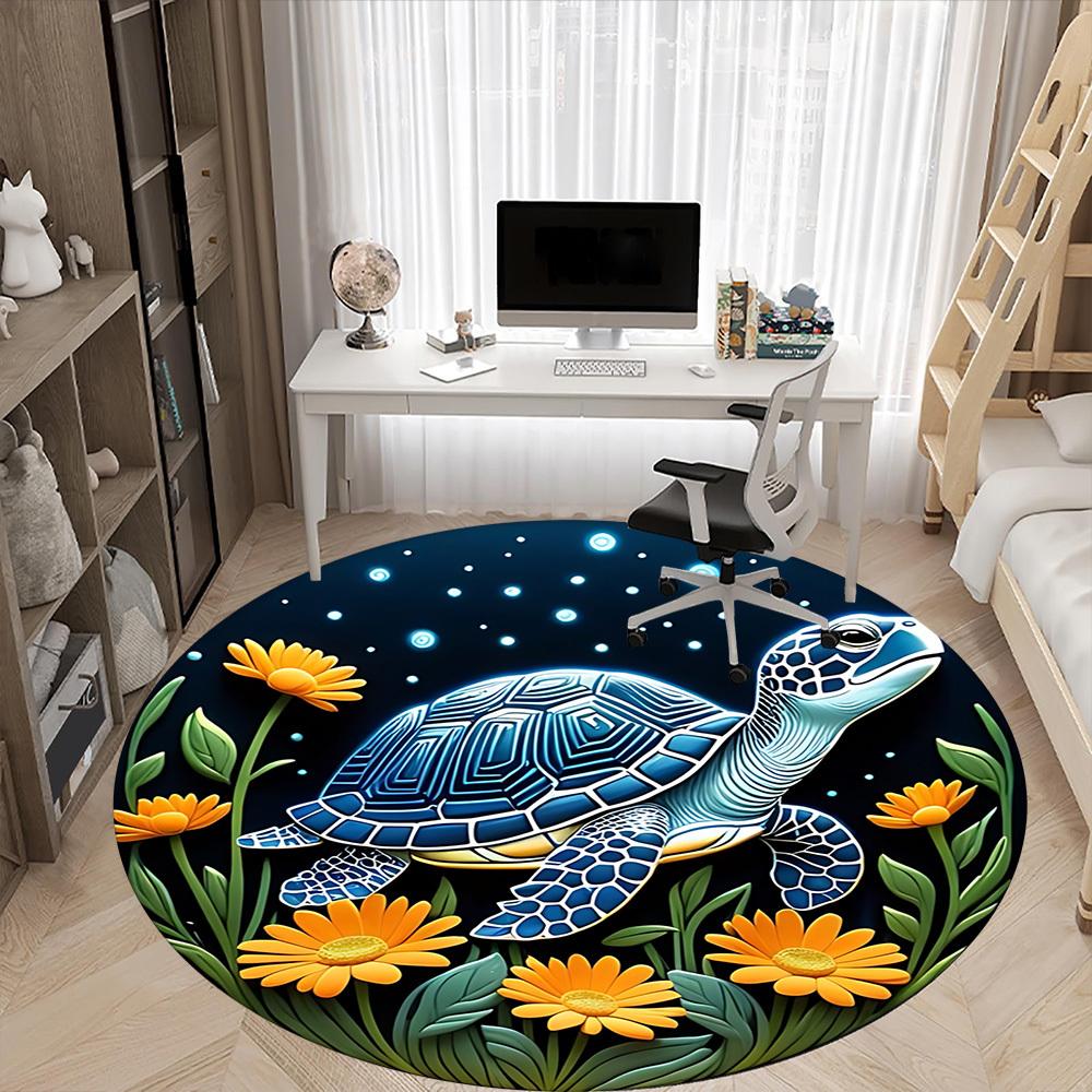 1pc Sea Turtle Print Chair Carpet for Office, Round Non-Slip Durable Large Size Office Carpet, Suitable for Office, Beautiful Decoration