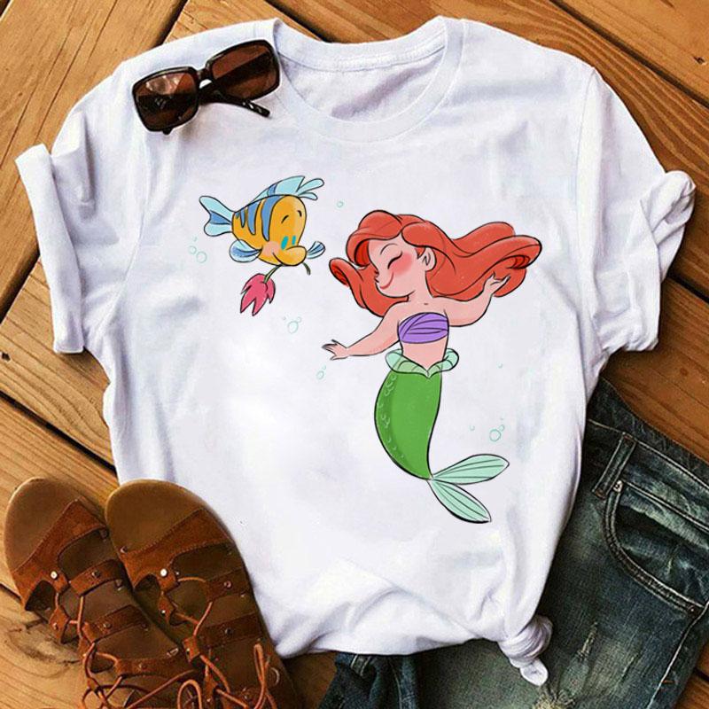 Disney Cartoon Princess Printed Women T-shirt Kawaii Graphic Printed T Shirt Summer Casual Short Sleeve Female Tops Tshirt Tees