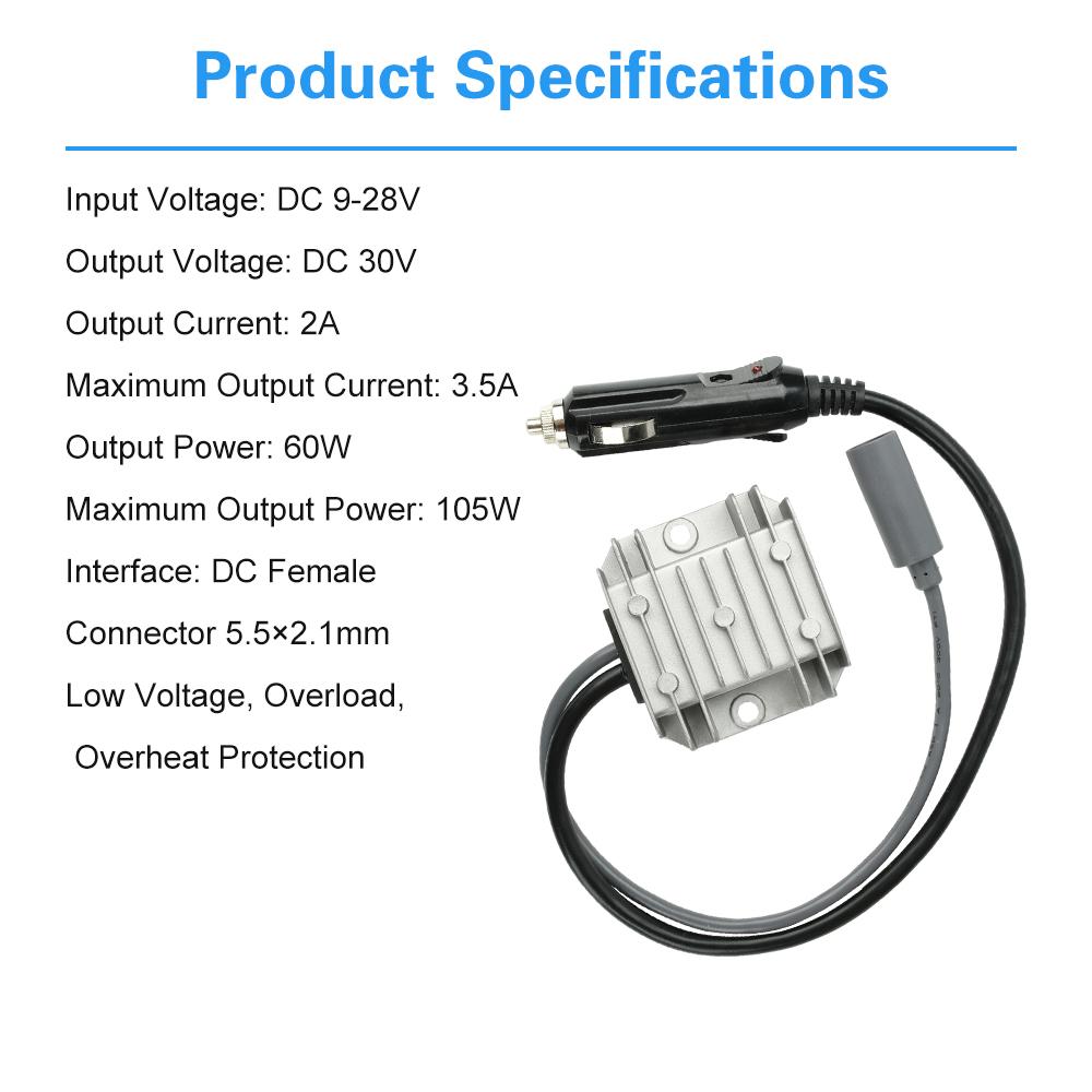 DC12V/24V to 30V 3.5A Mini DC Step-Up Converter with Cigarette Lighter Plug for RVs