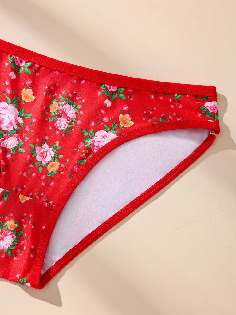 5Pcs/Set Women Cotton Panties Floral Red Underwear Low Waist Briefs Girls Panty Sexy Ladies Underpants Soft Female Lingerie S-L