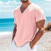 Seaside Beach Casual Men's Linen T Shirts Summer Fashion Solid Color Breathable T-shirt Mens Outdoor Vintage V Neck Ripped Tops