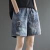 Women's New Summer Cowboy Shorts Thin Loose Slim Versatile Elastic Waist Straight Leg Pants