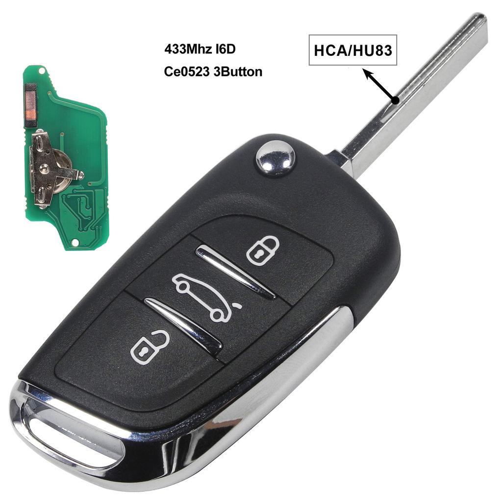 jingyuqin ASK/FSK 433MHz ID46 Chip CE0523 Modified Flip Remote Key Fob for Peugeot 307 407 607 HU83/ VA2 Blade 2 3 Button Key