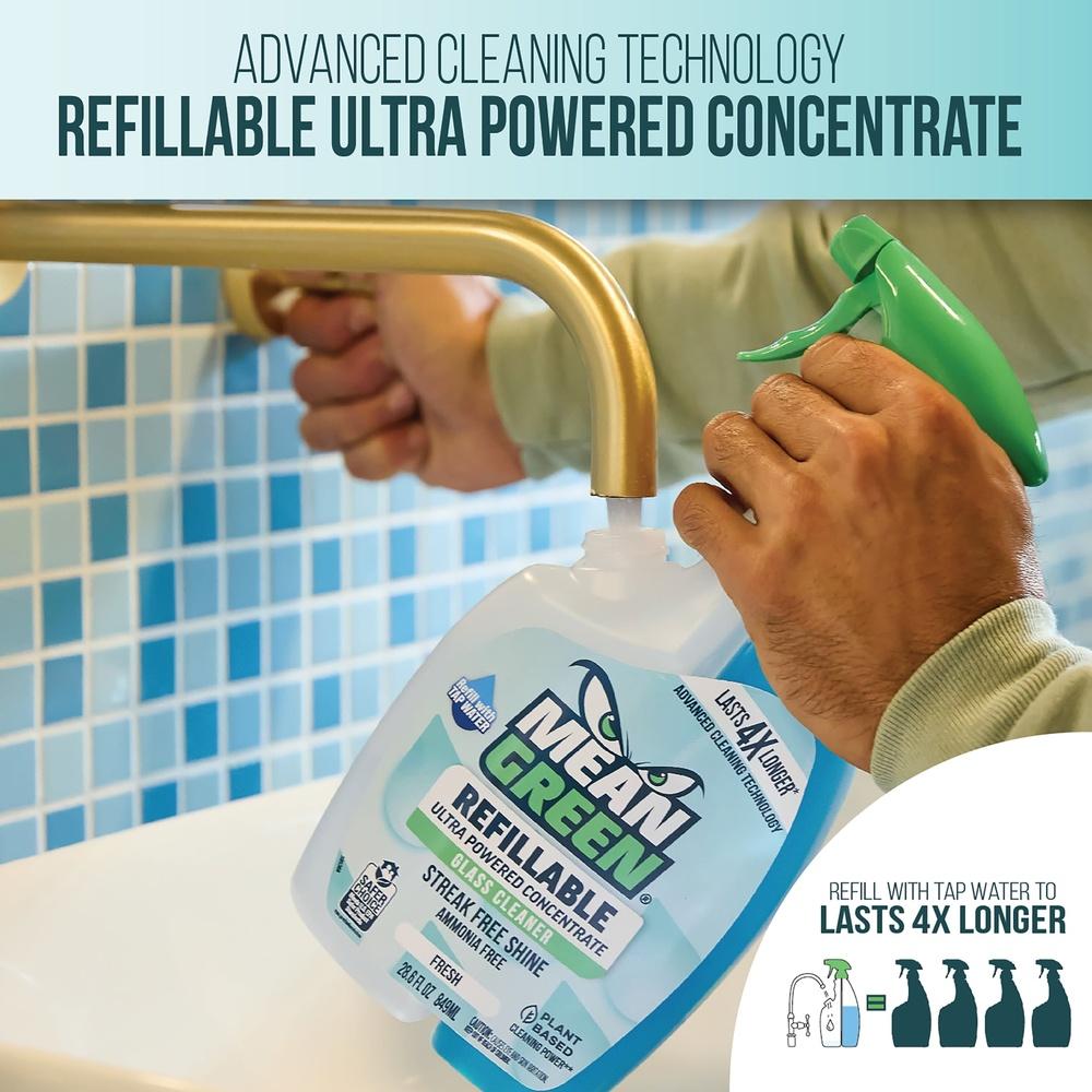 Refillable Concentrated Glass Cleaner Plant Derived Powerful Cleaning Smudges Mirrors Bleach Free Safe Fresh Fragrance Eco