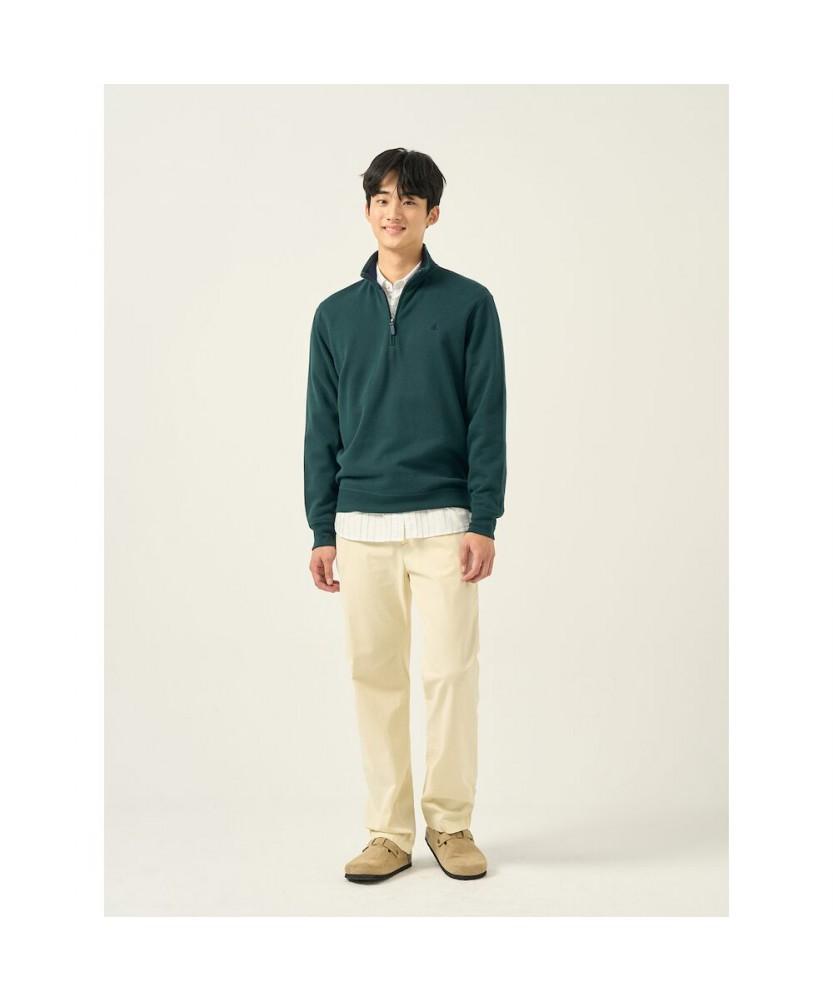 Binpolmen Classic Soft Cotton Quarter-Zip T-Shirt Green