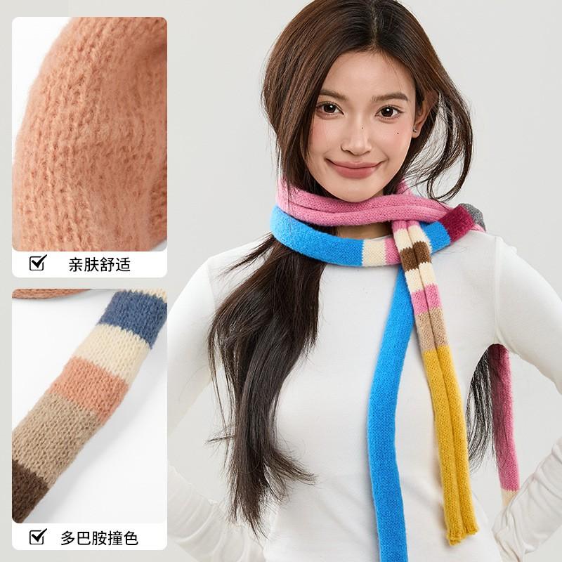 Womens Knitted Stripe Colorblock Scarf Winter Warm Long Neck Wrap Fashion Accessory