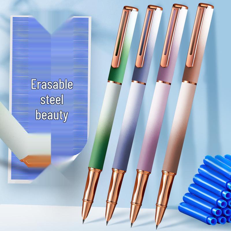 Wysokiej jakości pióro wieczne z ciemną końcówką, zmazywalne ciepłem, dla trzecioklasistów, z wymiennymi wkładami i gumką do mazania; Idealne dla początkujących studentów kaligrafii.