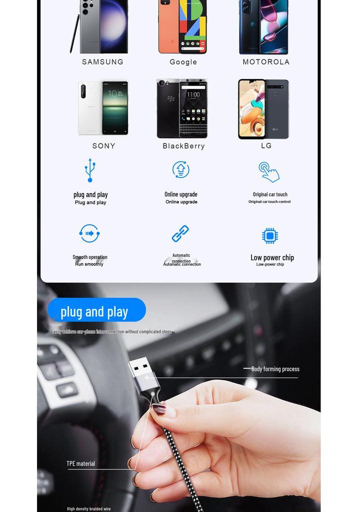 Universal Android Auto Box CarPlay Adapter with Screen Mirroring