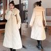 2026 winter new waist down cotton-padded clothes fashionable over the knee medium and long cotton-padded jackets thickened large fur collar