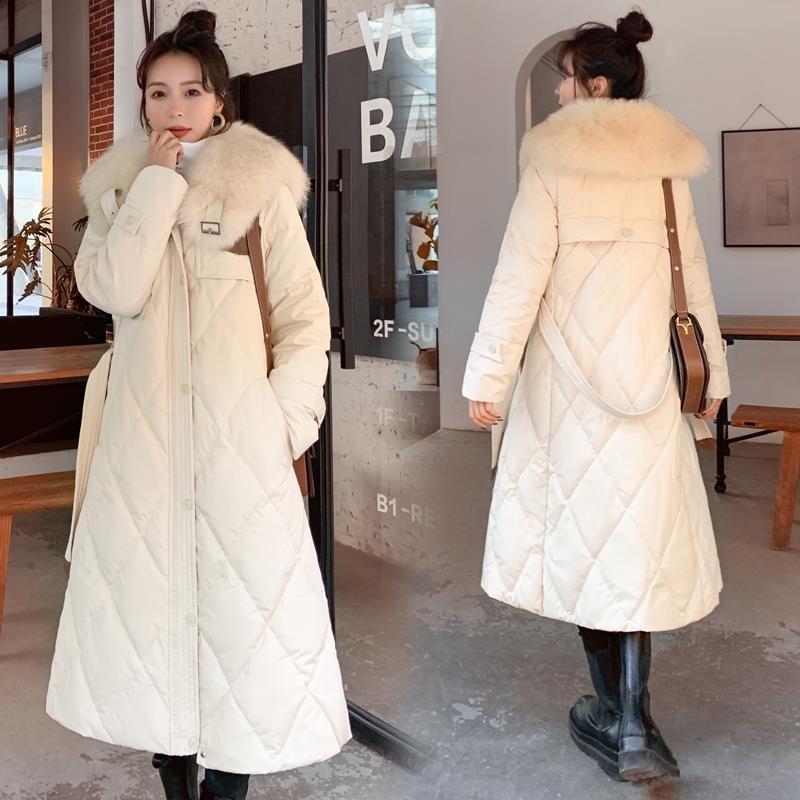 2026 winter new waist down cotton-padded clothes fashionable over the knee medium and long cotton-padded jackets thickened large fur collar
