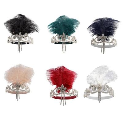 Rhinestones Embellished Headpiece User Friendly Feather Headdress 1920s Hair Band For Themed Parties Everyday