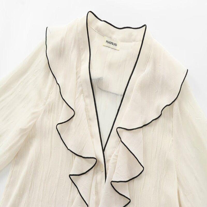 Fashion Style 2024 Autumn New Stylish Contrast Color Trim Laminated Decoration Shirt 3897068 712