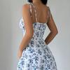 2025 Summer New Style, European and American Women's Clothing, Floral Camisole Skirt, Short Dress, Square Neck, Gentle Style Short Skirt