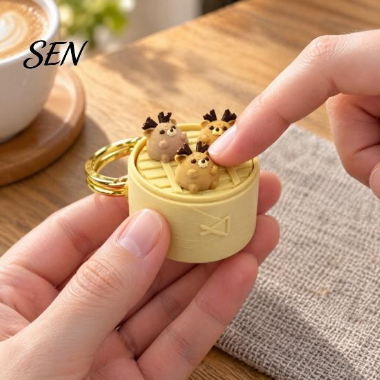 Unique Small Gifts for Friends 3D Printed Mini Animal Steamer Bun Keychain, Clicker Fidget Toy, Simulated Chinese Sensory Toys Anxiety Dim Sum