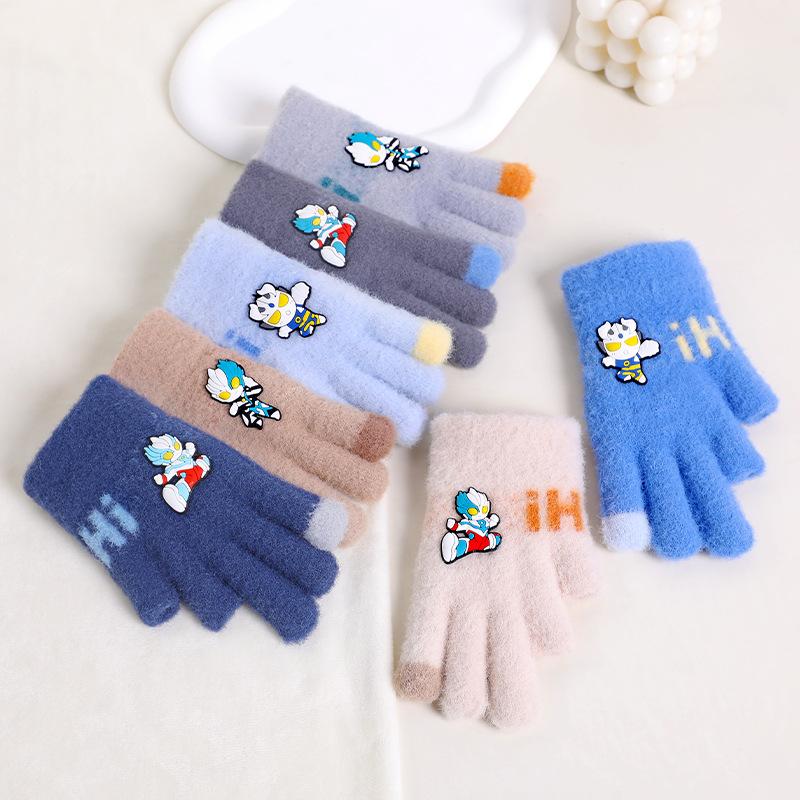 Cute children's five-finger gloves to keep girls warm in winter, babies 2-12 years old, all-finger knitted boys, children, and girls