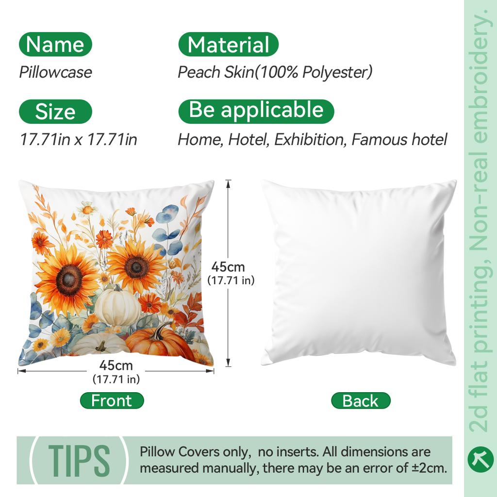 1pcs Autumn Pumpkin Sunflower Cushions Pillowcase Polyester Cushion Cover Throw Pillow Pillowcover Home Car Sofa Decor