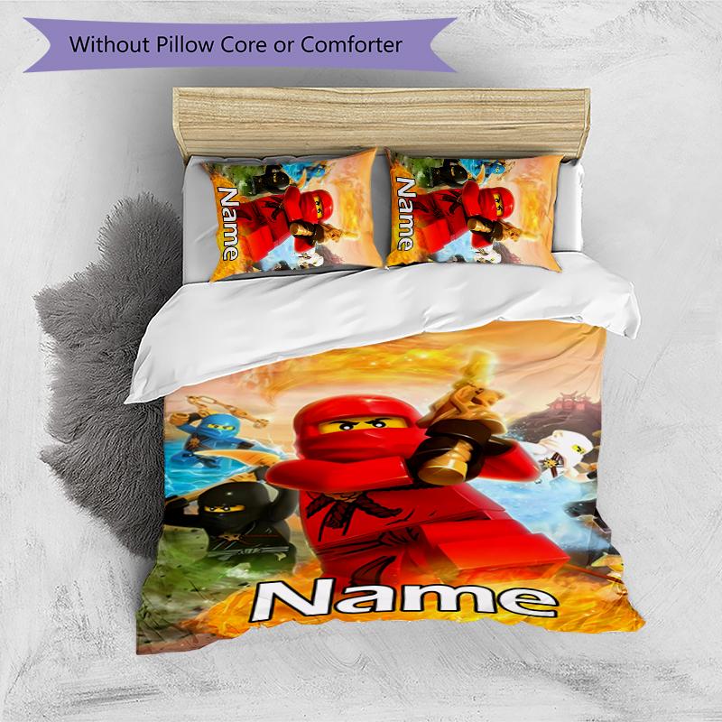 3pcs Custom Name Cartoon Lego Ninjago Bedding Set Duvet Cover Closure Includes 1 Duvet Cover & 2 Pillowcases for All Seasons Bedroom Decor