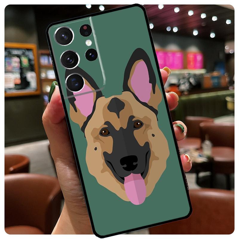 Cartoon German Shepherd Dog Silicone Case For Samsung Galaxy S23 S22 Ultra S21 S20 FE S8 S9 S10 Plus Note 20 Ultra Cover