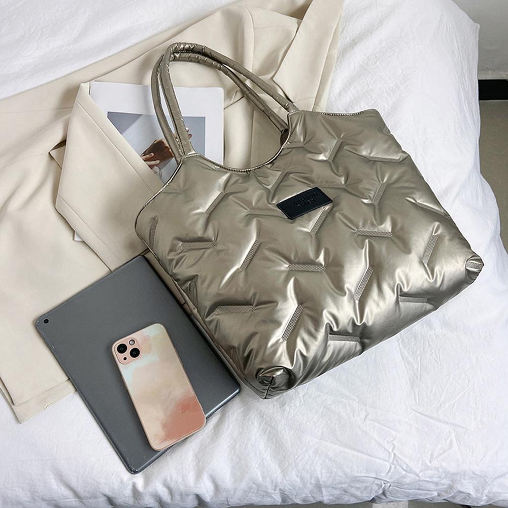 Women Padded Tote Bag Fashion Quilted Shoulder Bag Big Capacity Down Tote Handbags Casual Winter Commuting Bag