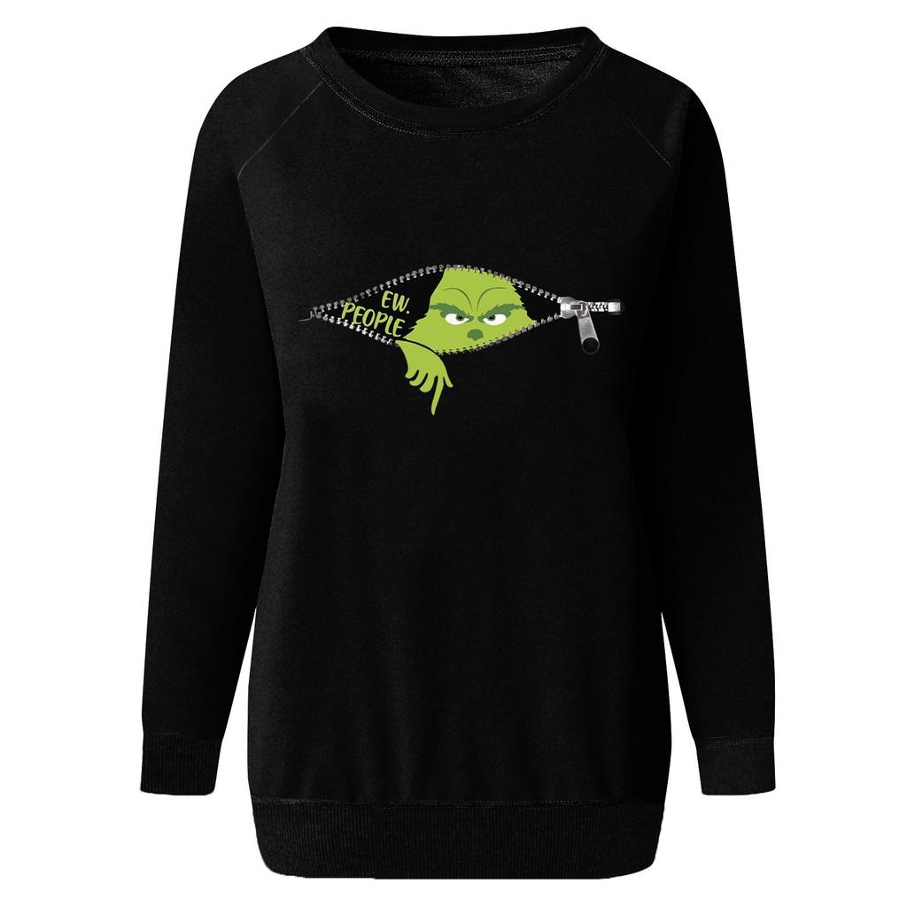 Women's Christmas Print Pullover Round Neck Drop Shoulder Long Sleeved Blouse