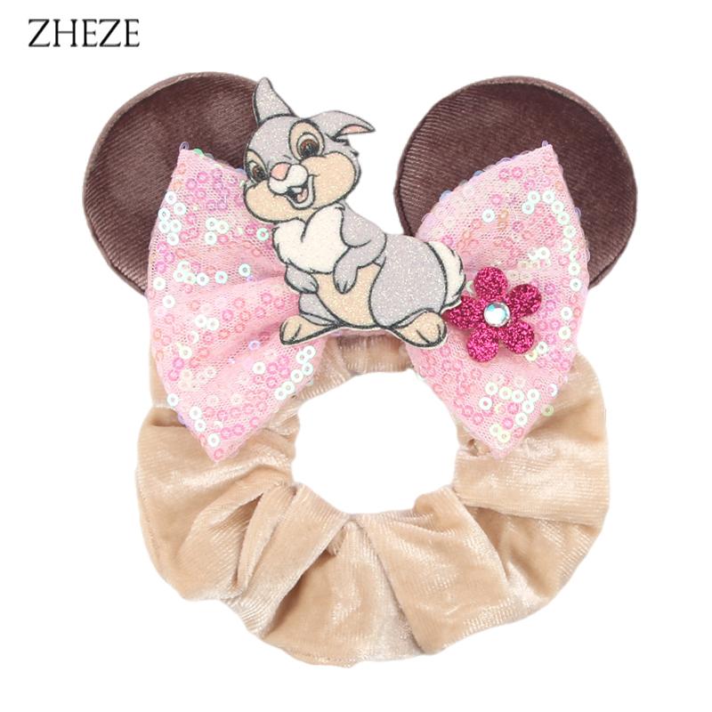New Disney Mouse Ears Scrunchies Hairband Girl Ponytail Holder For Women Sequins Bows Headband  Women Trip DIY Accessories