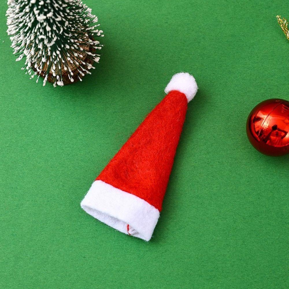 10Pcs Pulled Flannel Christmas Hat Cutlery Cover Cartoon Christmas Hat Fork Cutlery Bag Home
