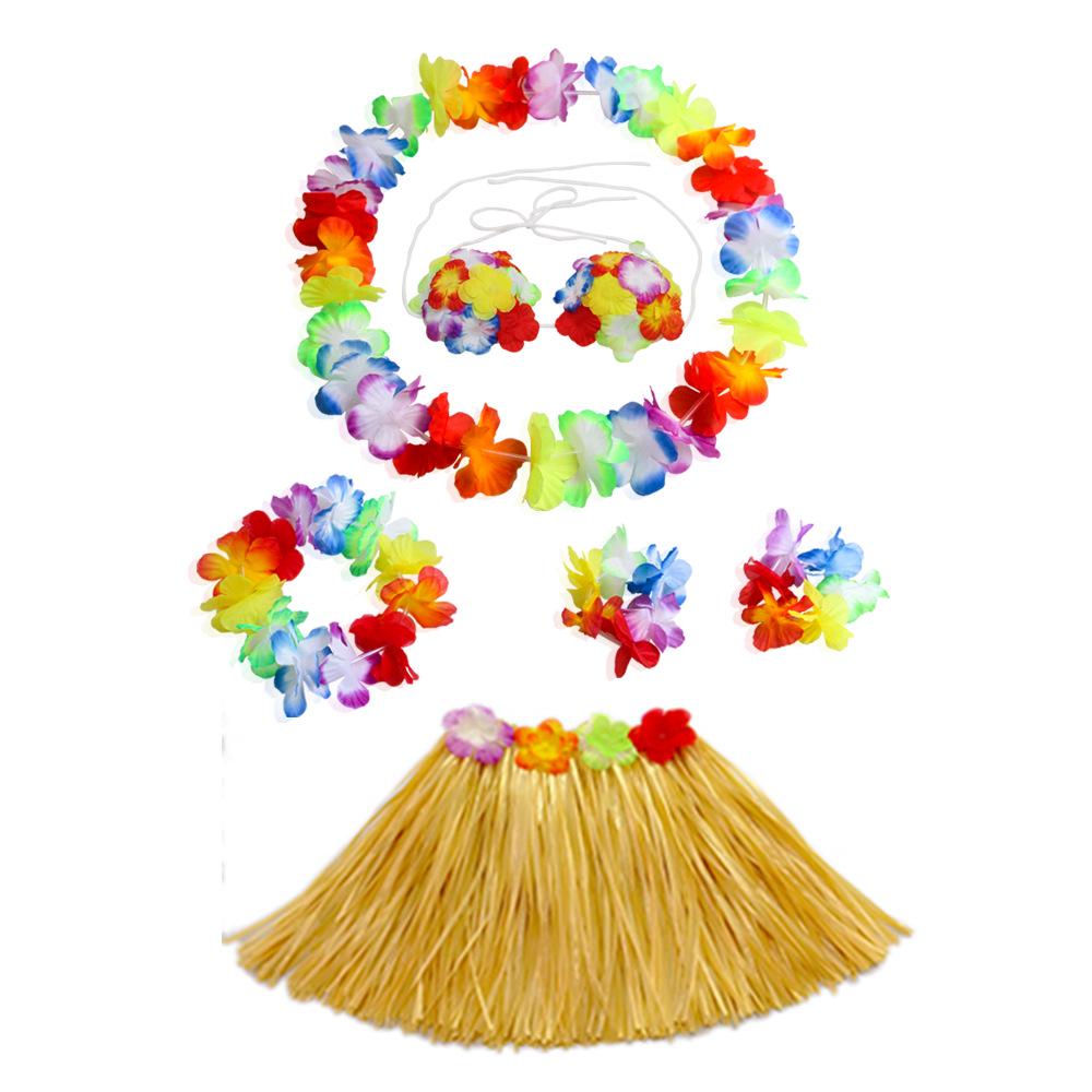 Kaifeng Hawaiian Grass Skirt & Flower Garland 6-Piece Set for Festival & Stage Performances