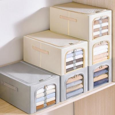 Clear Window Steel Frame Storage Box Foldable Large Capacity Clothes Storage Box Dustproof with Handles