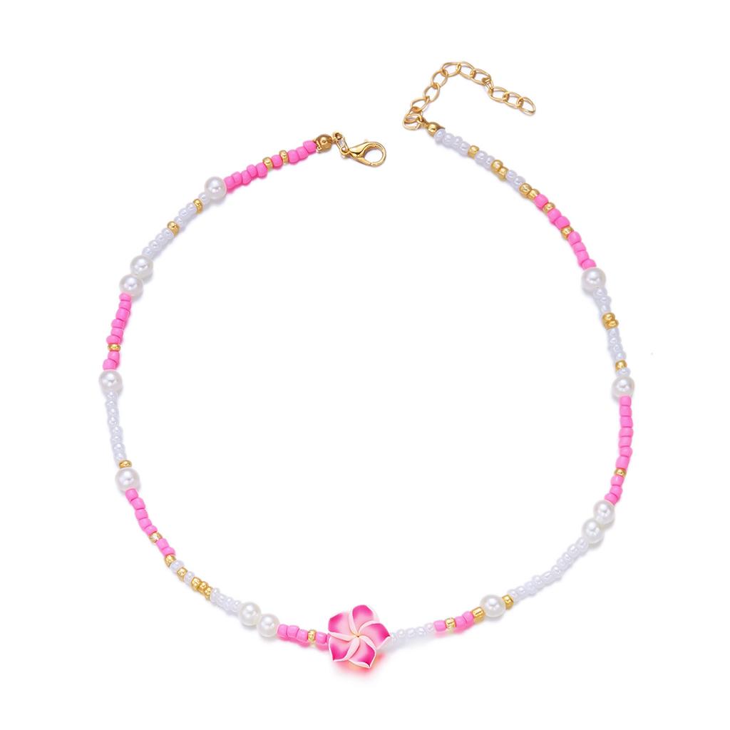 Frangipani Seed Bead Imitation Pearl Necklace Beach Bohemian Vacation Style Flower Necklace Fashion Trend Versatile