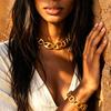 YueShi Stainless Steel Polygon Necklace Bracelet Set Trendy Jewelry