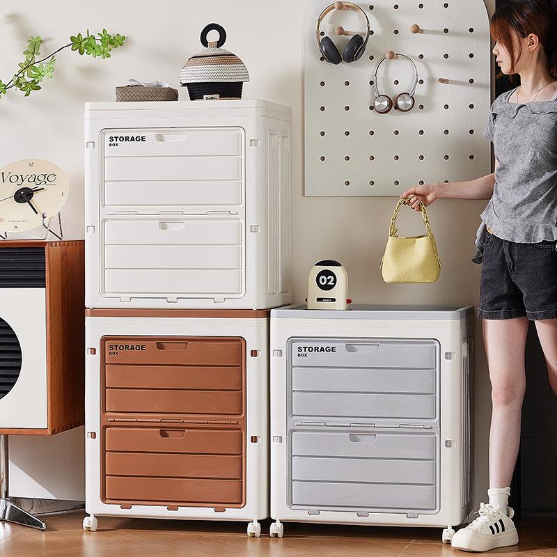 Large Capacity Storage Cabinet Toy Clothing Storage Box&Bins Movable Wheels Multi-Functional Flip-top Organizing Box