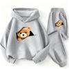 Autumn/Winter Children's Casual Sports Pants Set - Boys' and Girls' Fun Cartoon Bear Printed Long-Sleeved Fleece Sweater
