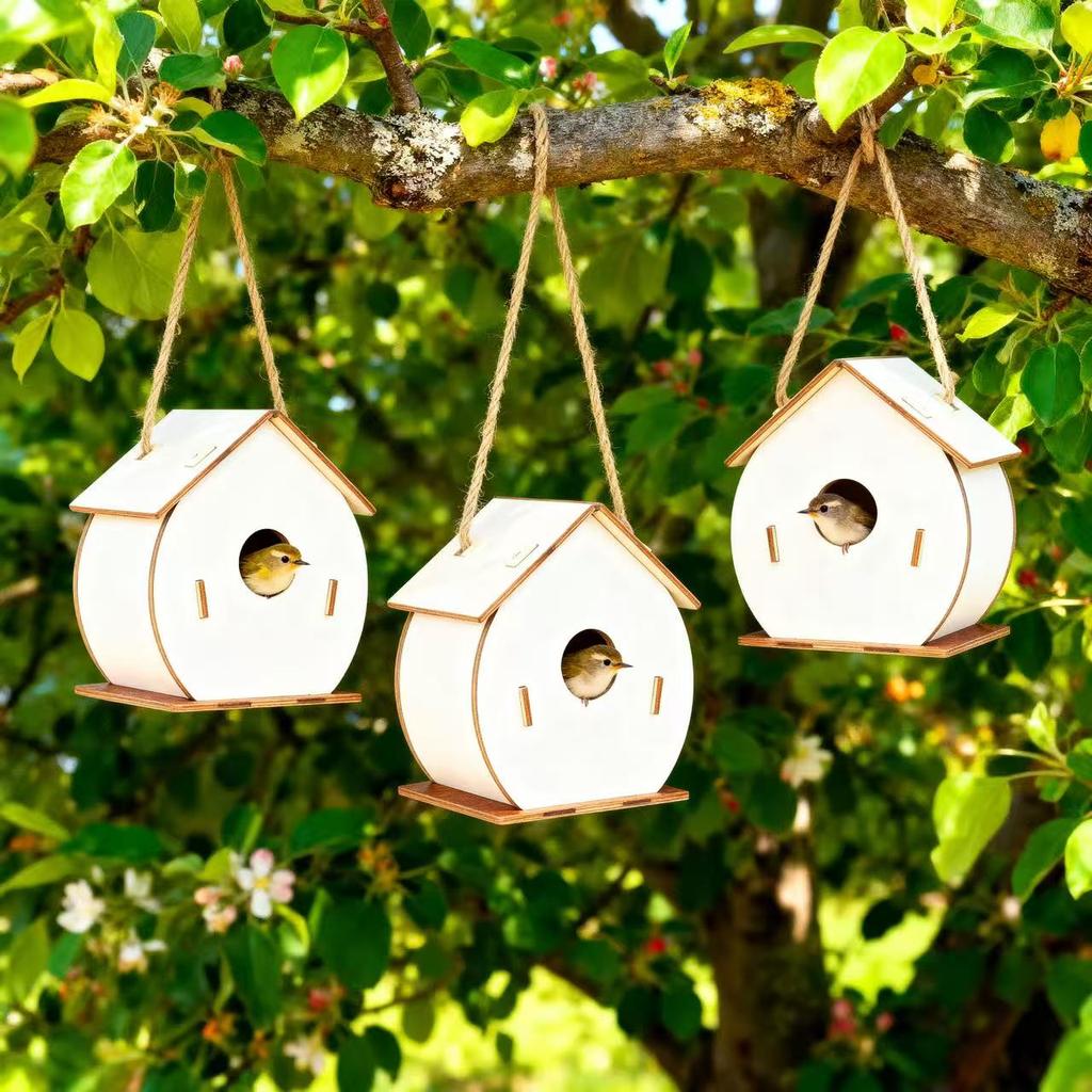 Natürliche Vogelhäuser & Vogelnester Set aus Holz, Outdoor Garten Vogelunterschlupf Käfig, Batteriefrei & Umweltfreundlich