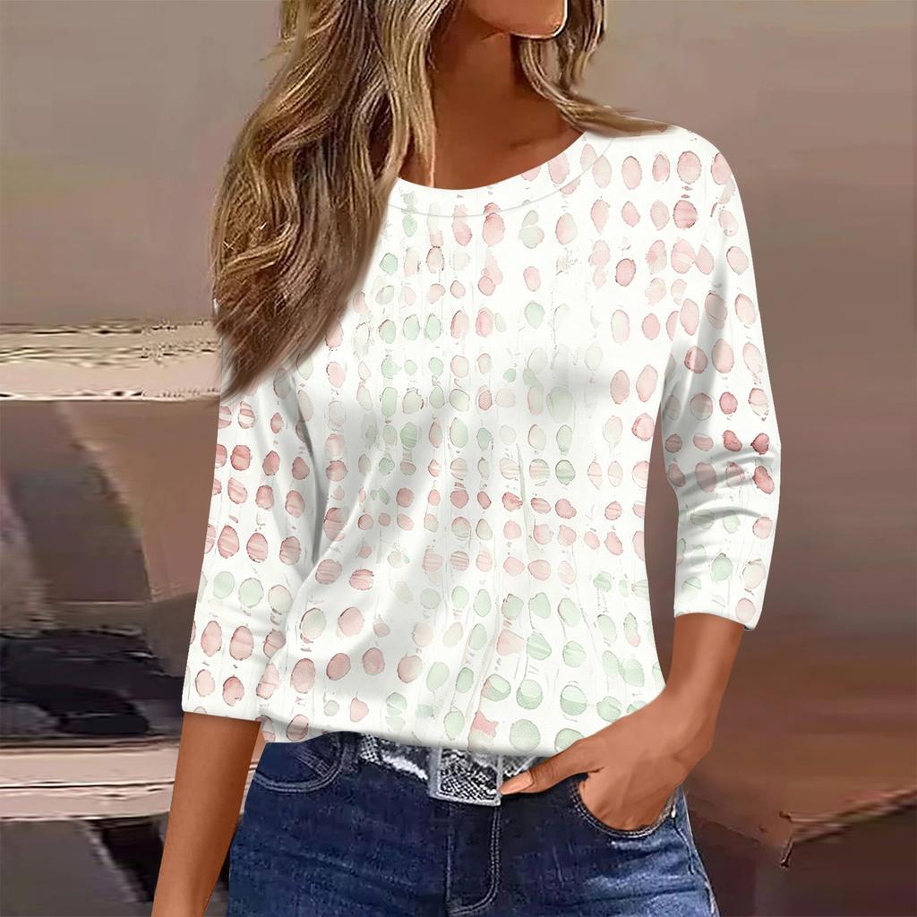 Women's Casual Geometric Print Neck T-Shirt with Three-Quarter Sleeve for Everyday Wear