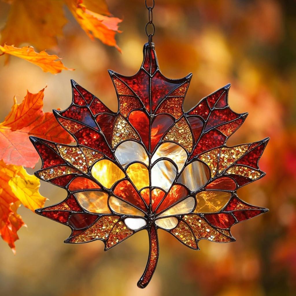 Sun Catchers for Window 2D Autumn Maple Leaves Acrylic Sun Catcher Window Ornament Thanksgiving Decoration Decorative Wall Art