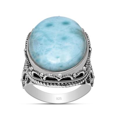 Bagues ovales en argent sterling 925 avec pierres précieuses larimar naturelles, énormes bagues de déclaration pour unisexe