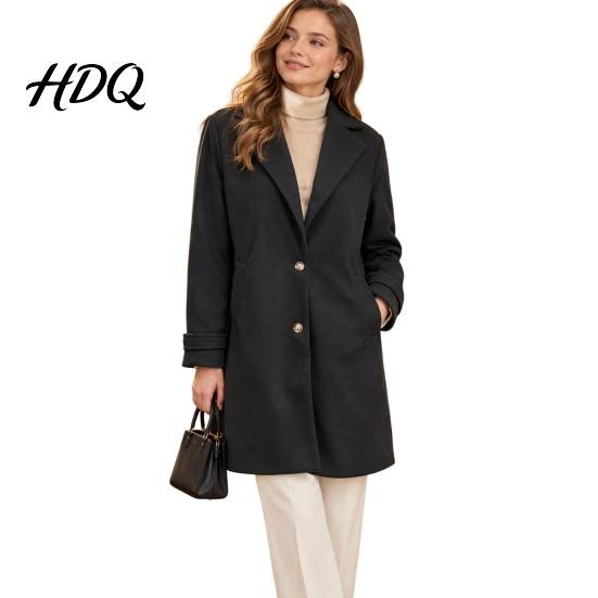 Long Sleeve Casual Jacket Women Fall Winter Wool Coat Notch Lapel Overcoat Coat with Pockets Single Breasted Solid Color Trench Spring