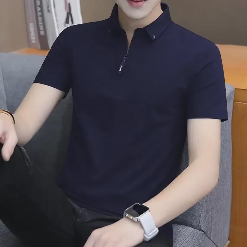 Harajuku 2024 New Men's Summer Solid Color Polo Shirt - Five-Point Sleeve, Trendy Japanese Youth Style