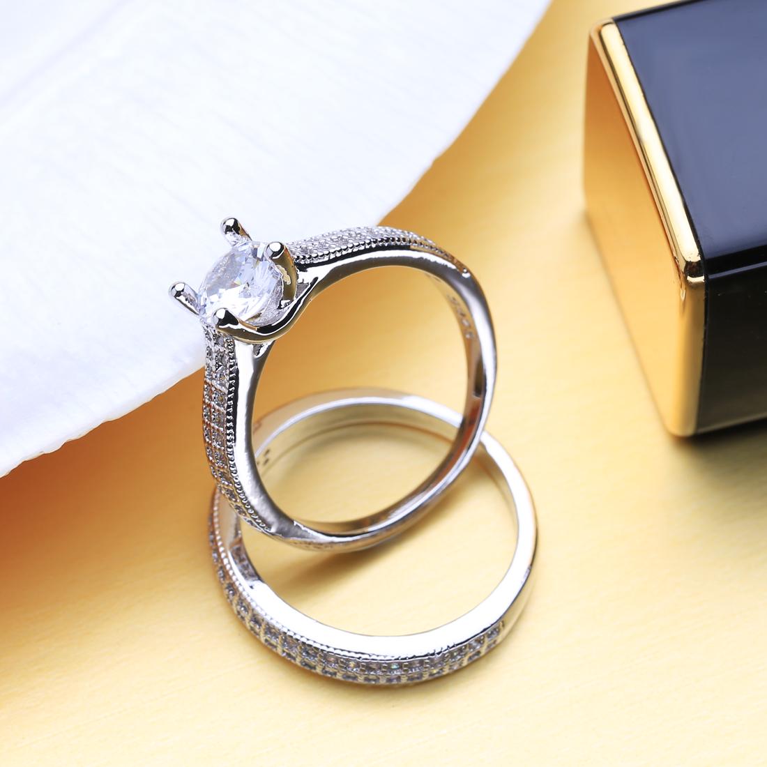 LSOOYH Женский набор обручальных колец с кубическим цирконием CZ и платиновым покрытием — фото 5