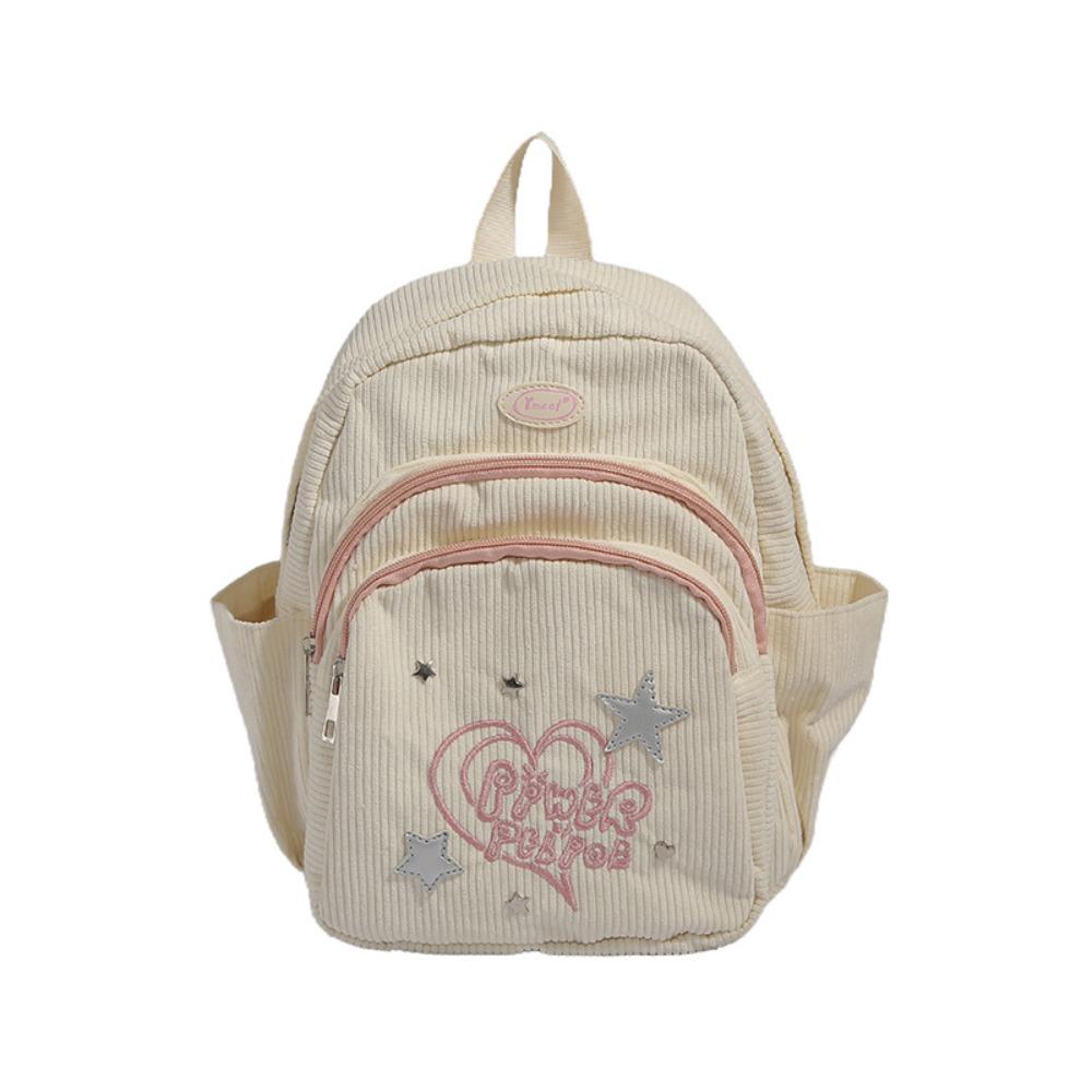 

Однотонная сумка через плечо с принтом звезд и сердец, повседневный рюкзак в корейском стиле, портативный вельветовый рюкзак для женщин бежевый