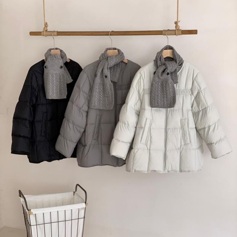 Crew neck scarf down jacket women's winter new medium and long thin drawstring white duck down small coat