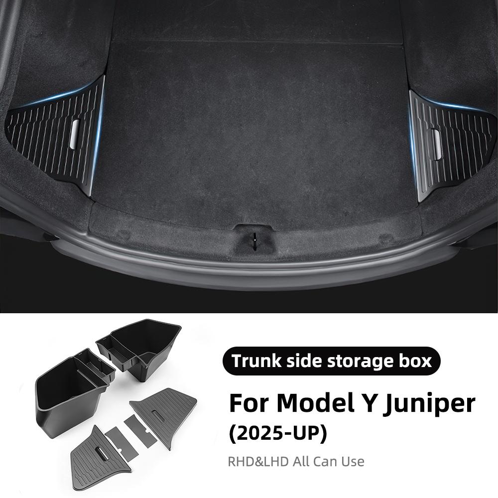 Seitenaufbewahrungsbox für den Kofferraum für Tesla Model Y Juniper 2025 2026-UP Abdeckung Matte Trennwand Stauraum Organizer Zubehör