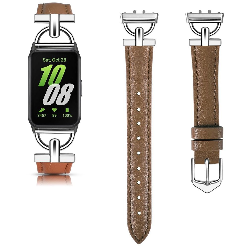 

Металлический+кожаный ремешок для Samsung Galaxy Fit 3 для аксессуаров для умных часов Samsung fit 3, браслет для Galaxy Fit 3 коричневый