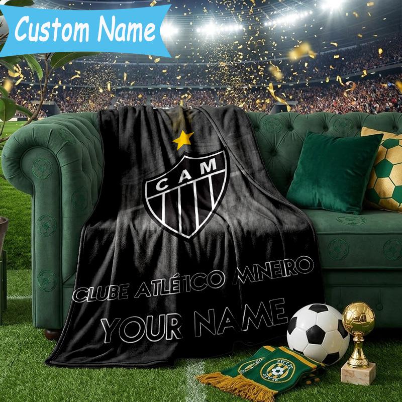 Custom Name Atletico Mineiro Flannel Blanket, Use for Birthday/Holiday Gift, Soft Blanket for Sofa/Bed/Camping/Office, Home Decor