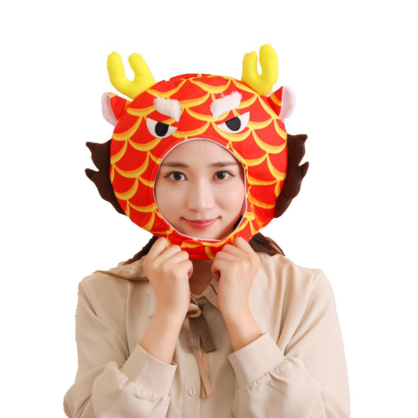 

Funny Dragon Hat for Adults 3D Cartoon Plush Hat Winter Warm Party Cap Chinese New Year Party Accessories Stage Props оранжевый