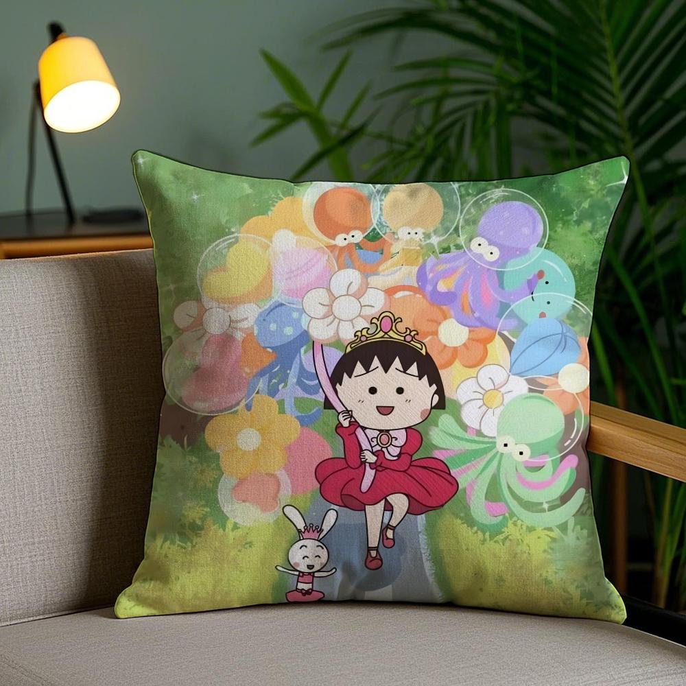Cartoon Chibi M-Maruko-Chans Kissenbezug Weicher Kurzer Plüsch Beidseitiger Druck Heimdekoration Waschmaschinenfester Kissenbezug Geschenk