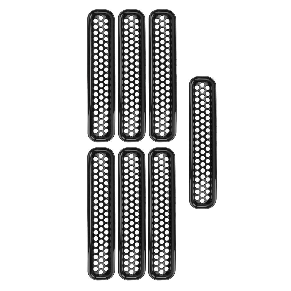 7pcs Clip On Front Mesh Grille Grill Inserts Black Color Fits for Jeep Wrangler