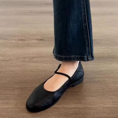 Schafsleder superweiche flache Mund kleine Lederschuhe Damen neu vielseitig Pendler flache Mary Jane Einzelschuhe